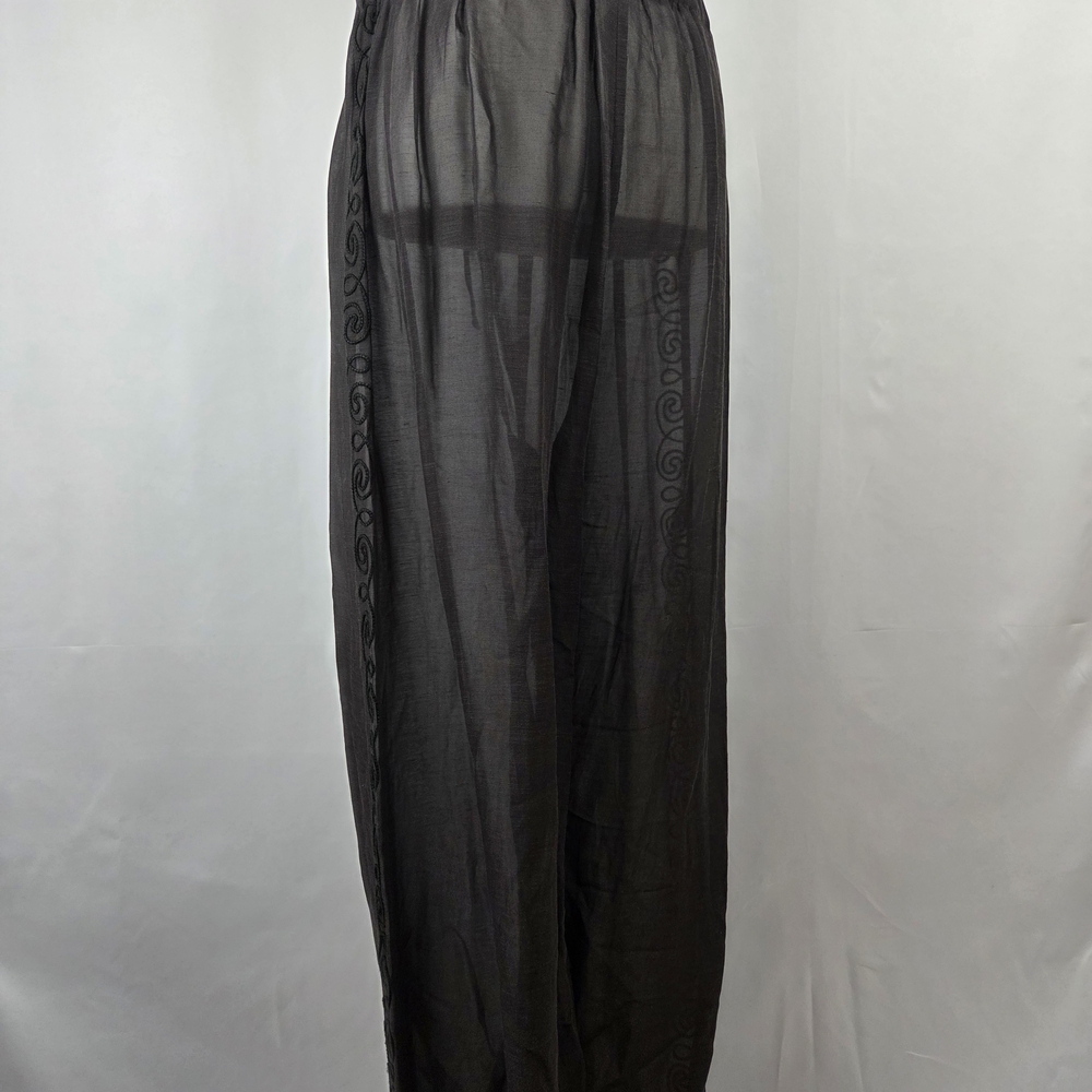 Emporio Armani Black Linen Blend Wide-Leg Sheer Pants - Picture 8 of 10